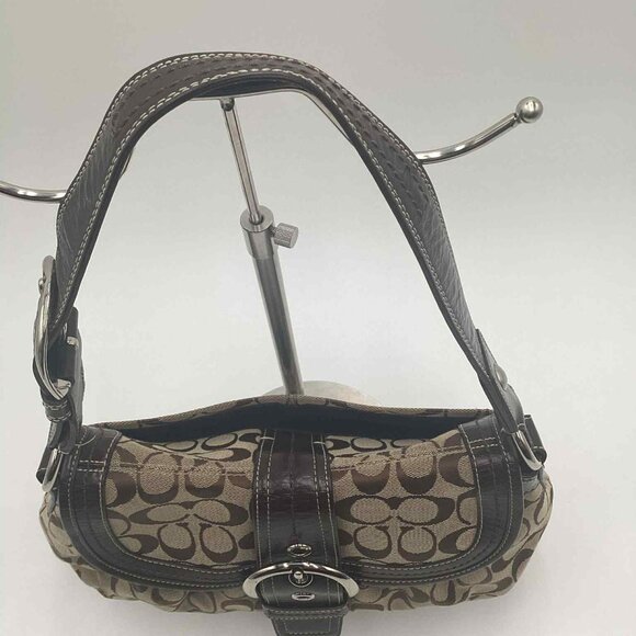 Coach Soho Signature Brown Jacquard & Leather Buckle Flap Shoulder Bag - Picture 8 of 14